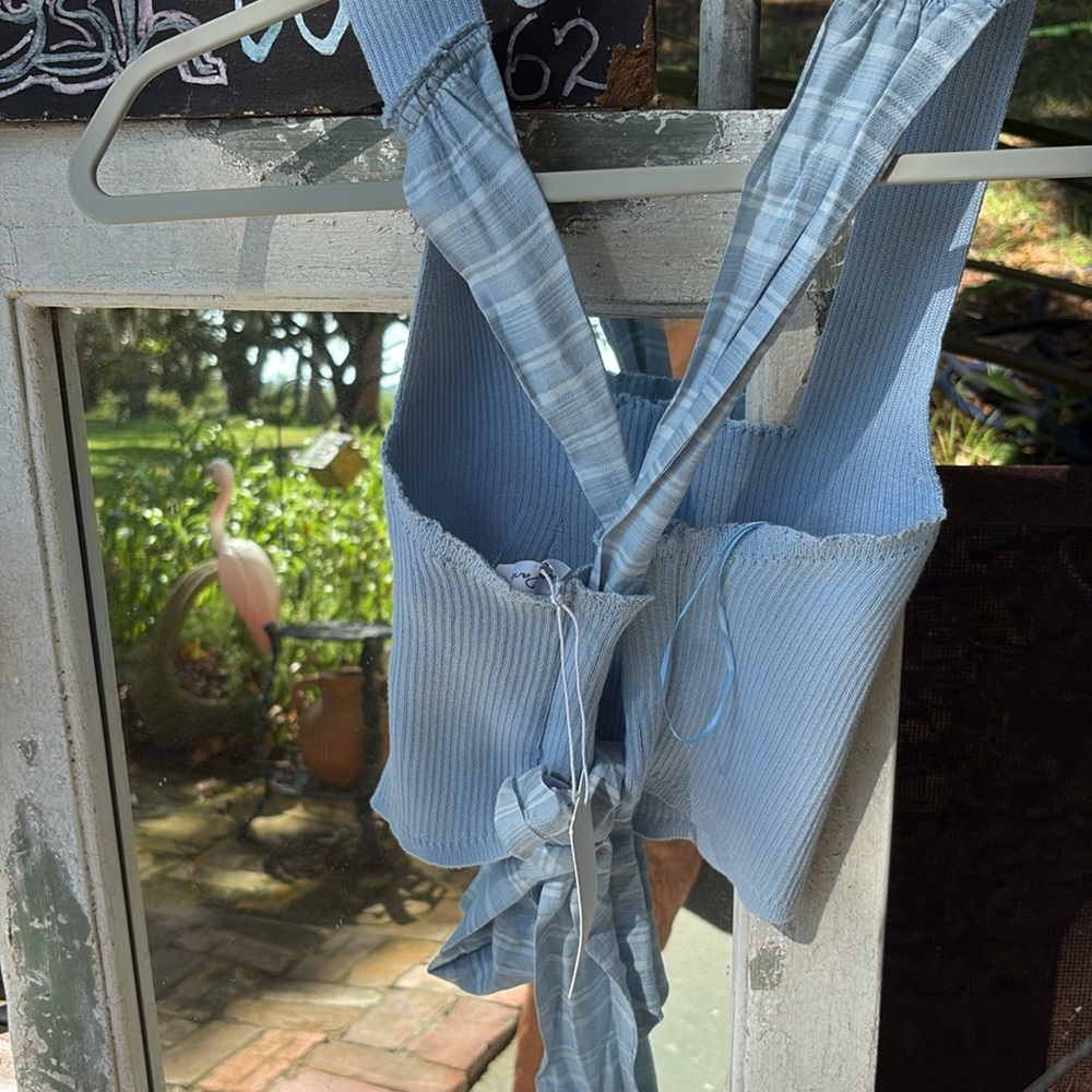 NWT Emory Park Light Blue Ribbed knit Crop Top - Picture 6 of 7